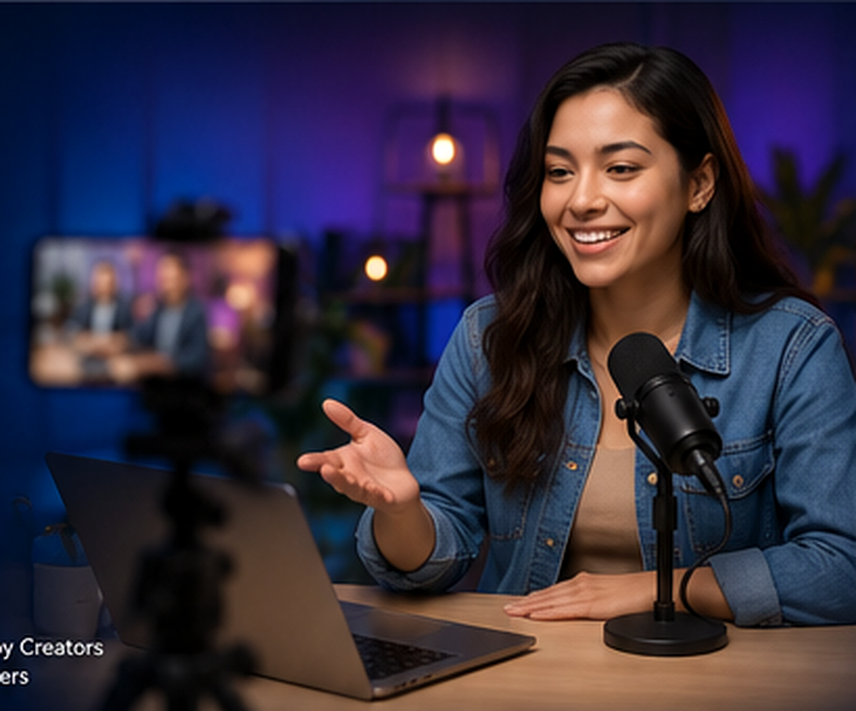 Creator recording content in a studio